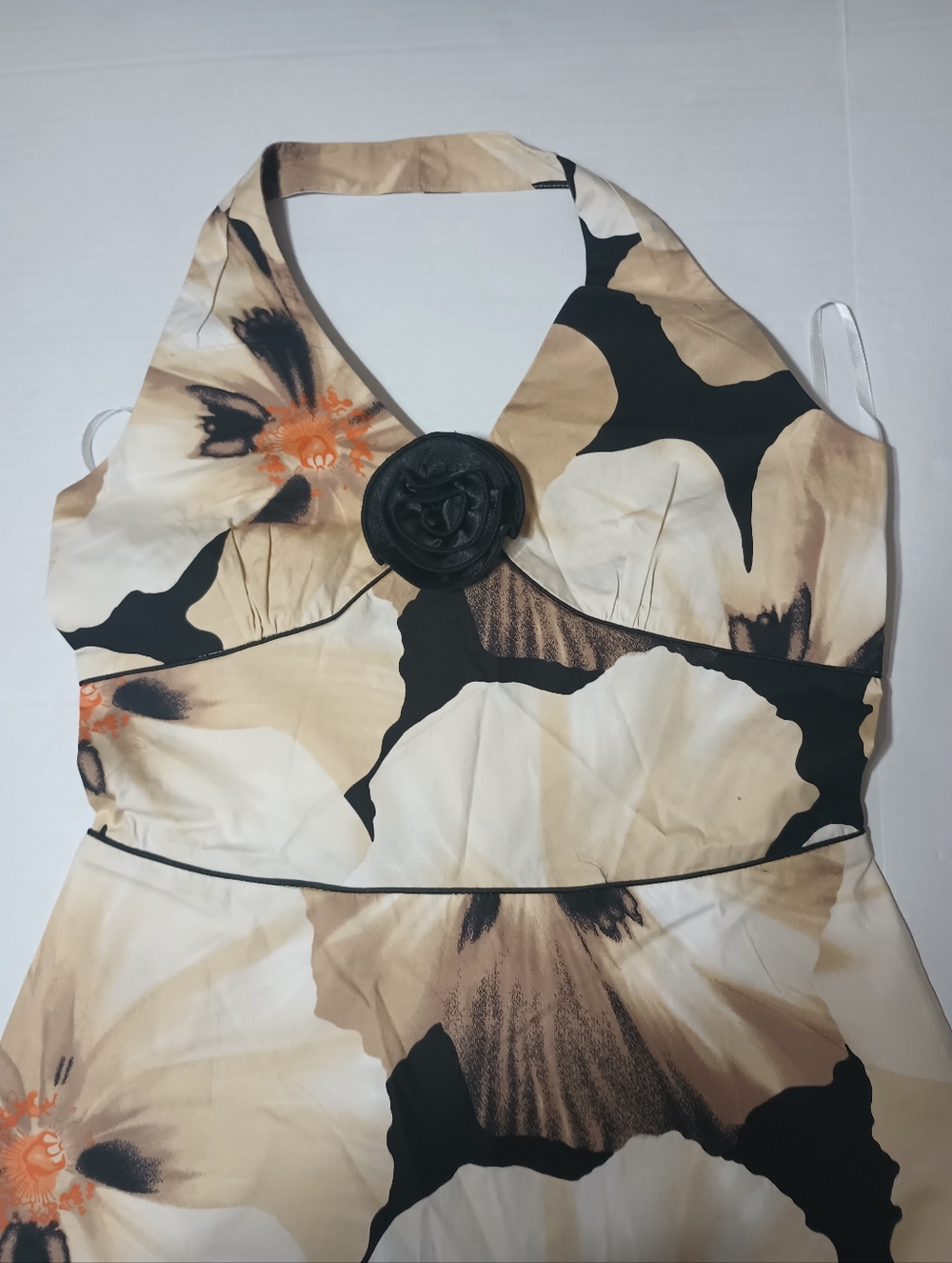 Floral Halter Dress Beige/Black Size L - Picture 11 of 11